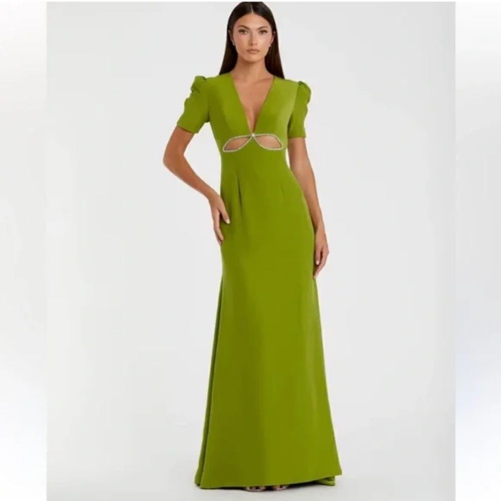 MAC Duggal PUFF SLEEVE EMBELLISHED CUTOUT EVENINGโGOWN NWT